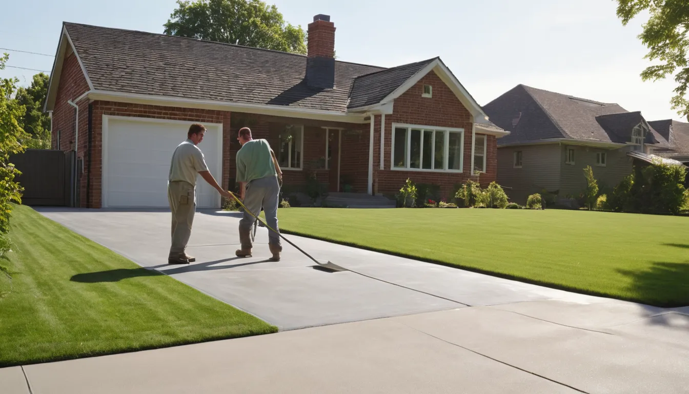 A freshly poured concrete driveway beside a ranch home in Lakeville
